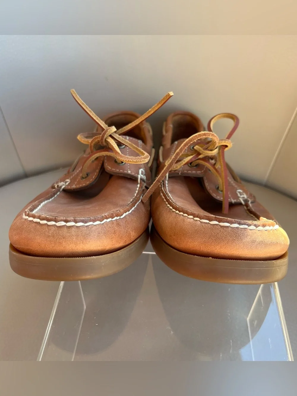 Bass Seafarer Brown Leather Boat Shoes Moc Toe Casual Loafers‎ 2-Eye Lace Up 9M